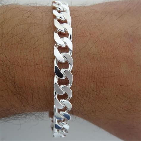 925 Italy Silver Mens Curb Bracelet 8mm