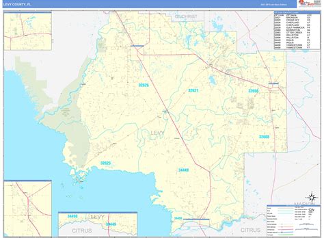 Levy County, FL Zip Code Wall Map Basic Style by MarketMAPS - MapSales