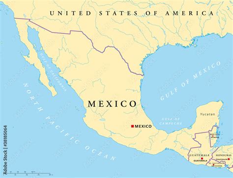 Mexico Political Map With Capital Mexico City National Borders Rivers
