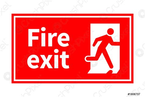 Emergency Fire Exit Red Sign With Running Man On White Stock Vector