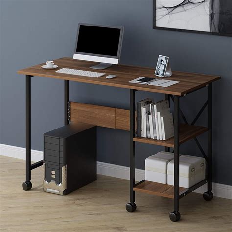 2 In 1 Extending Computer Desk Workstation Table With Storage Shelf