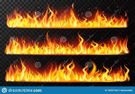 Realistic Flame Borders. Burning Horizontal Fire Flame, Red Burning Blaze Border, Fiery Burning 