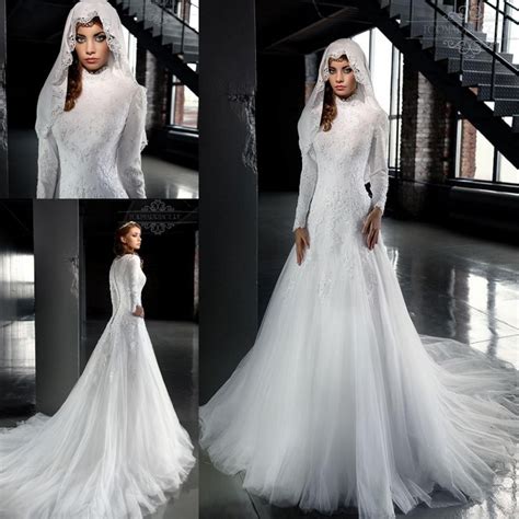 2016 Designer White High Neck Arab Wedding Dresses A Line Long Sleeves