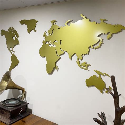 Xl Gold World Map Metal Wall Decor Metal Wall Art Etsy