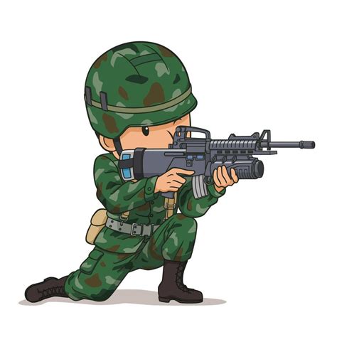 Personaje De Dibujos Animados De Soldado Apuntando Con Un Arma 4903355