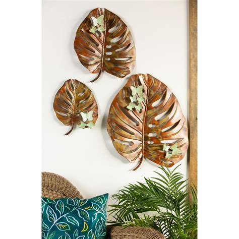Evergreen Palm Leaf Outdoor Metal Wall Decor Set Of 3 105 X 15