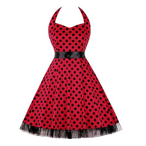 vintage sweetheart neckline halter backless polka dot casual swing knee length dress n14840