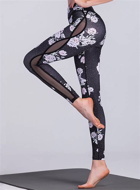High Waist Floral Printed Mesh Yoga Leggings Stylesimo Com