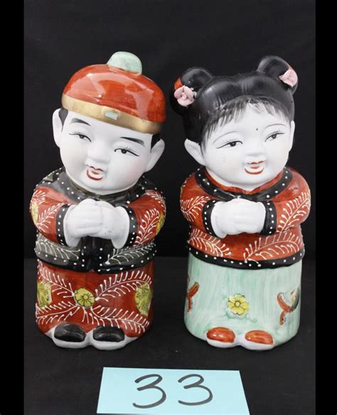 Sold Price Vintage Chinese Golden Boy And Jade Girl Figurines June 1