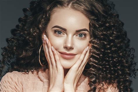 Curly Hair Woman Hairstyle Lady With Long Brunette Hair Stock Photo