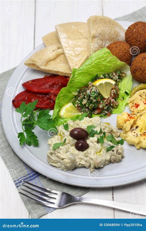 Hummus Falafel Baba Ghanoush Tabbouleh Stock Photo Image Of