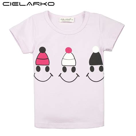 Cielarko Girls T Shirt Summer White Tshirts For Baby Girl Cartoon Smile