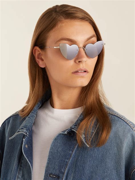Saint Laurent New Wave Loulou 254 Heart Shaped Sunglasses In Silver Metallic Lyst