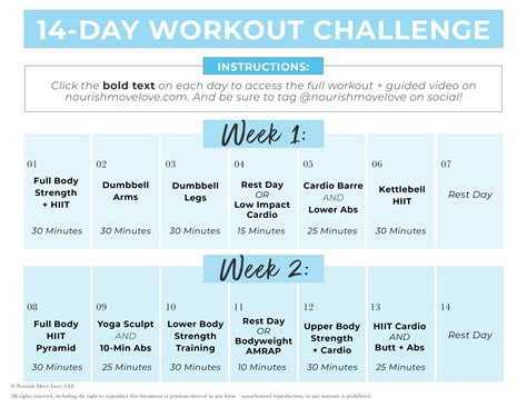 14 Day Challenge 2 Week Workout Plan Nourish Move Love 2 Week