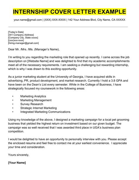 Cover Letter For Internship Examples How To Write Yours