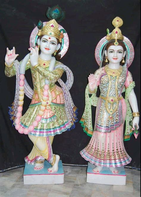 White Painted Marble Radha Krishna Statue For Temple Size 2 Feet At