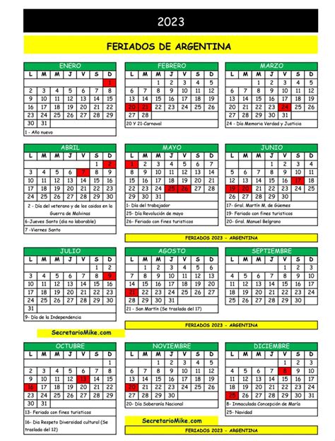 Feriados 2023 Argentina Calendario Gambaran