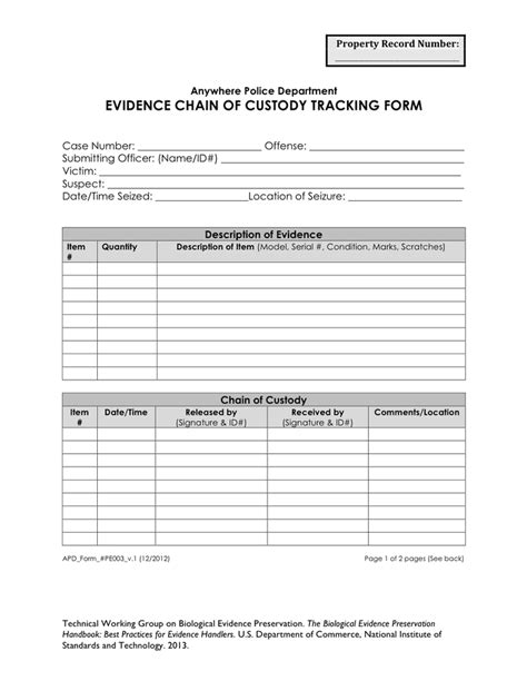 Printable Chain Of Custody Form Template