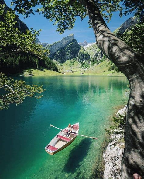 Gorgeous Warm Summers Day On Seealpsee Lake Switzerland Routdoors