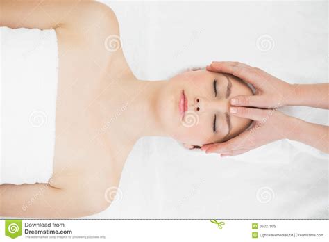 Hands Massaging A Beautiful Woman S Forehead Stock Image Image Of Years Relaxing 35027995