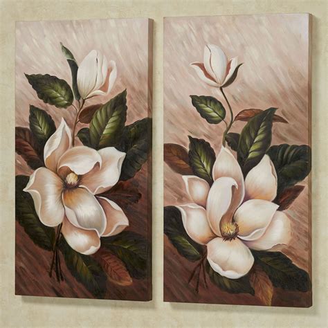 Annas Magnolias Floral Handpainted Canvas Wall Art Set In 2020 Floral