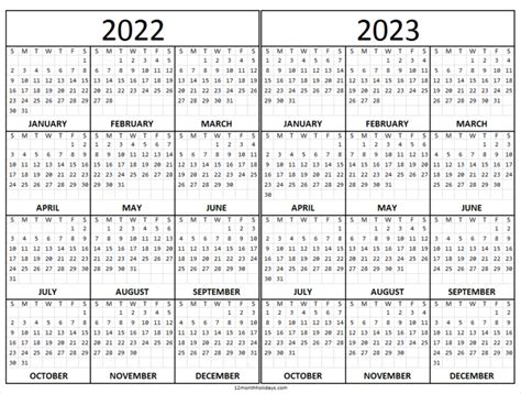 2022 2023 School Calendar Template Two Year Calendar