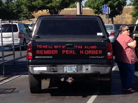 Our favorite part about popup campers is that you can easily fit your vehicle into a regular parking spot, and you won't run into height restrictions. Pickup truck driver wants you to "Rember Perl Horber ...
