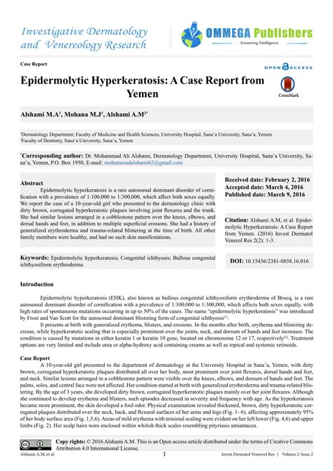 Pdf Epidermolytic Hyperkeratosis A Case Report From Yemen