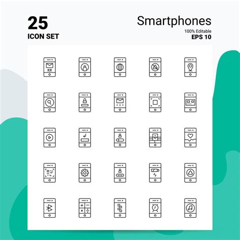 25 Smartphones Icon Set 100 Eps Modifiables 10 Fichiers Business Logo