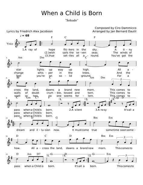 When A Child Is Born Sheet Music For Voice Download Free In Pdf Or Midi