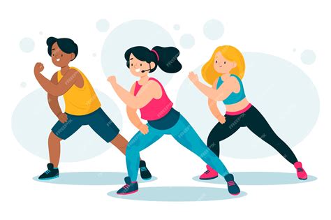Six People Doing Aerobic Dancing Workout Exercise Eps Vector Illustration Stock Illustration By