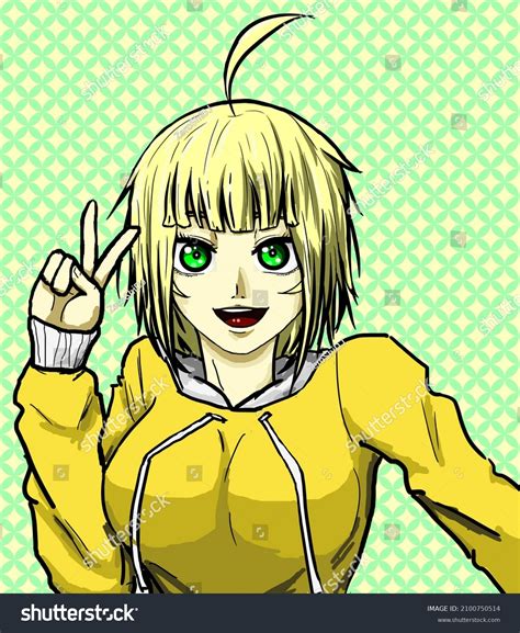 Blonde Green Eyes Anime Girl Stock Illustration 2100750514 Shutterstock