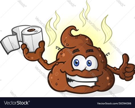 Poop Cartoon Character Holding Toilet Paper Vector Image
