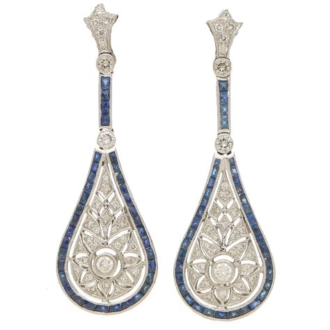 Sapphire And Diamond Art Deco Style Drop Earrings At Susannah Lovis Jewellers