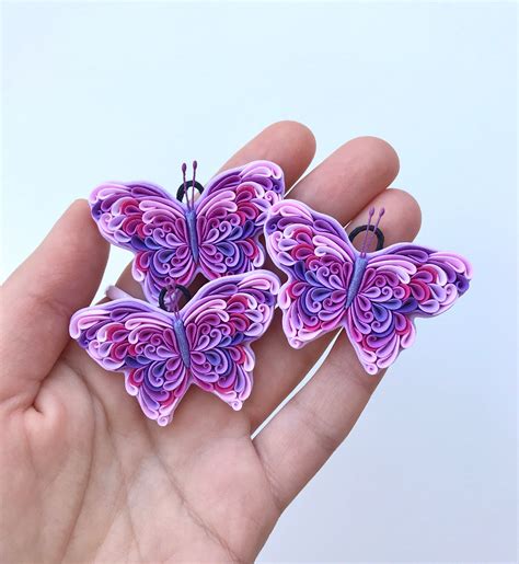 Handmade Of Clay Purple Butterflies Christmas Ornaments Custom Order