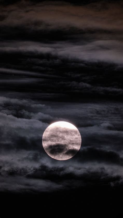 Download Wallpaper 1350x2400 Moon Full Moon Clouds Night Dark