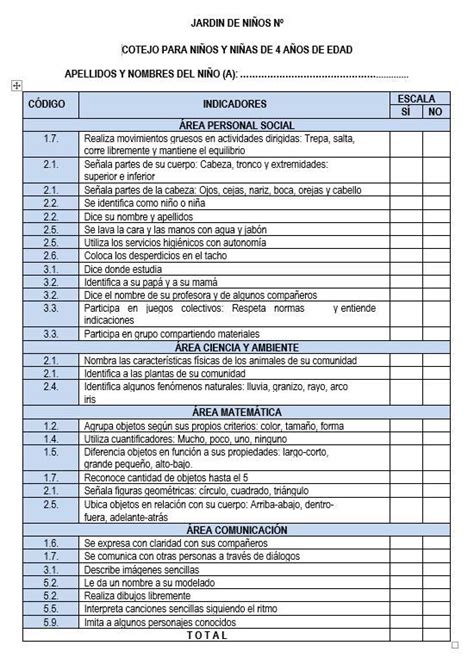 Lista de cotejo y años I Material Educativo Gratis Lista de cotejo preescolar