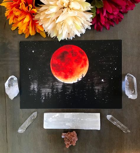 Lunar Eclipse Art Print Blood Moon Over Dark Forest Glow In The Dark
