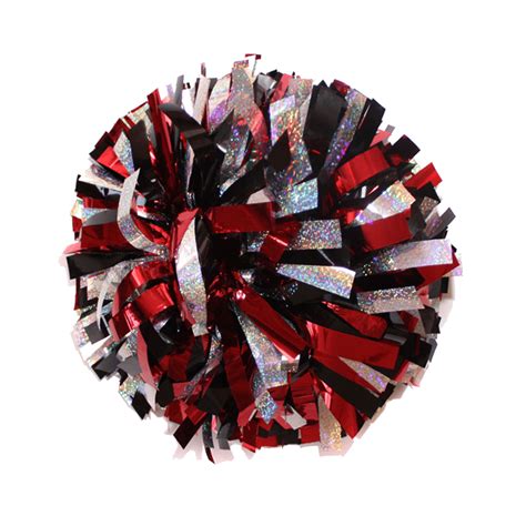 Holographic Silver Metallic Red And Metallic Black Cheerleading Pom I Love Cheer