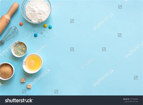 Baking Utensils Ingredients Eggs Flour Sugar Stock Photo 1771828955