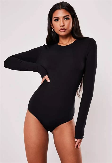 Missguided Black Long Sleeved Jersey Bodysuit Long Sleeve Outfits