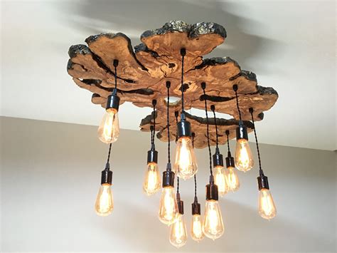 Handmade Extra Large Live Edge Olive Wood Chandelier Rustic And