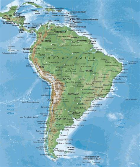 Vector Map South America Continent Physical One Stop Map