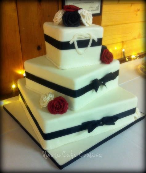 Square 3 Tier Wedding Cake With Gumpaste Roses
