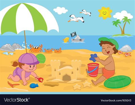 Children Playing At The Beach Royalty Free Vector Image