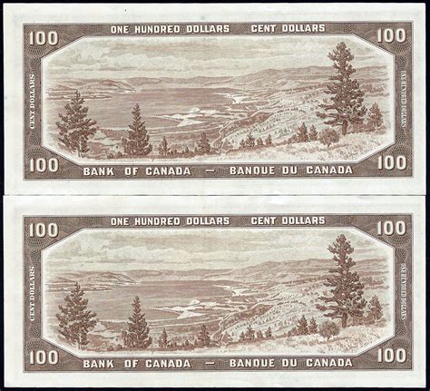 1954 2 Consecutive Hundred Dollar Canadian Banknote 100 Bank Of Canada