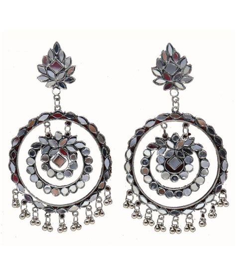 Silver Plated Antique Large Chandbali Mirror Earrings Buy Silver