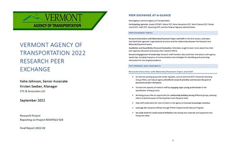 Vermont Agency Of Transportation 2022 Research Peer Exchange Ctc