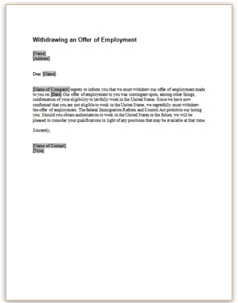 Employer Rescinding Job Offer Letter Template Template Walls