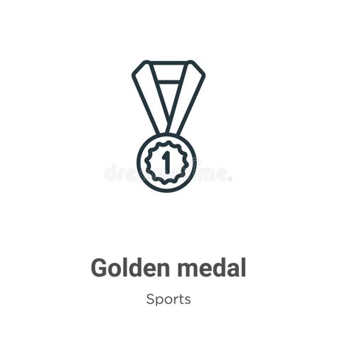 Golden Medal Outline Vector Icon Thin Line Black Golden Medal Icon